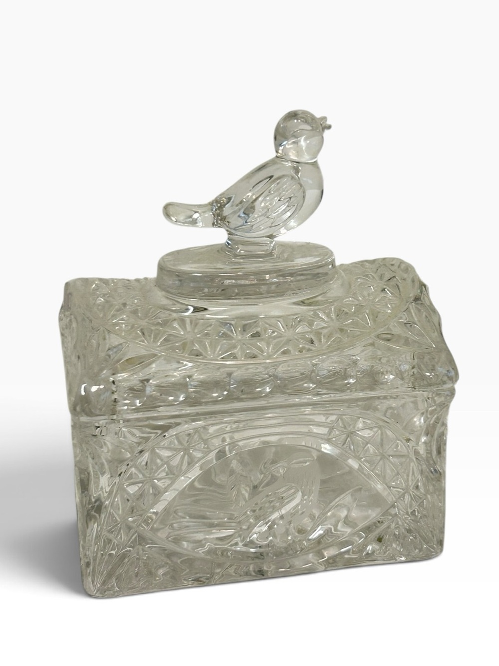 Vintage Hofbauer Byrdes Crystal Trinket Box Chest Bird Finial